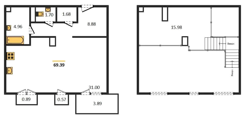 Планировка: 1-комн., 69,4 м²