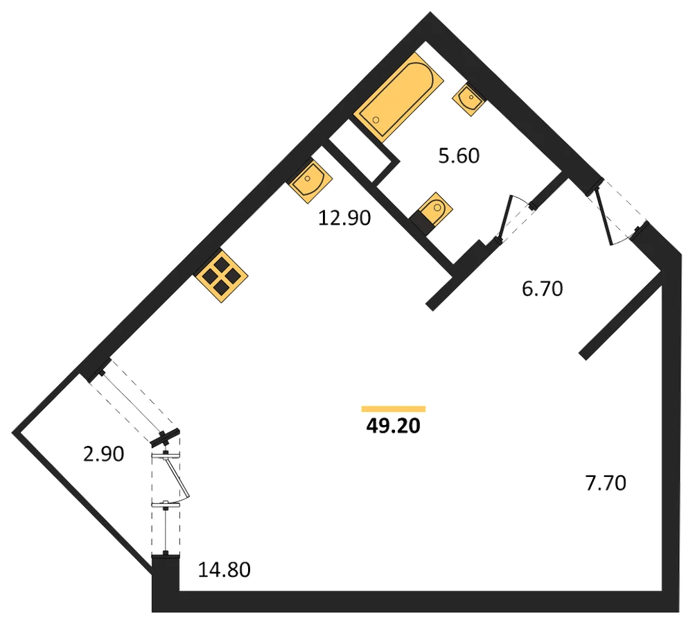 Планировка: Студия, 49,2 м²
