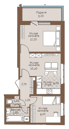 Планировка: 2-комн., 48,2 м²