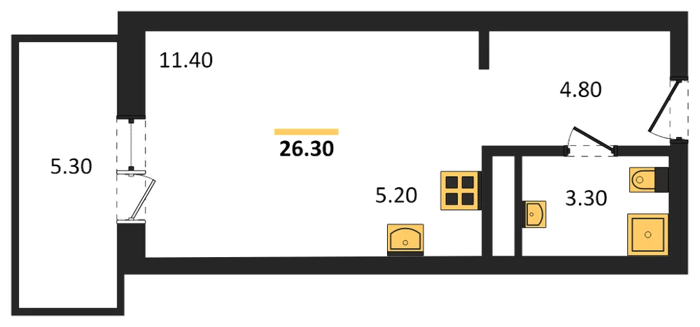 Планировка: Студия, 26,3 м²