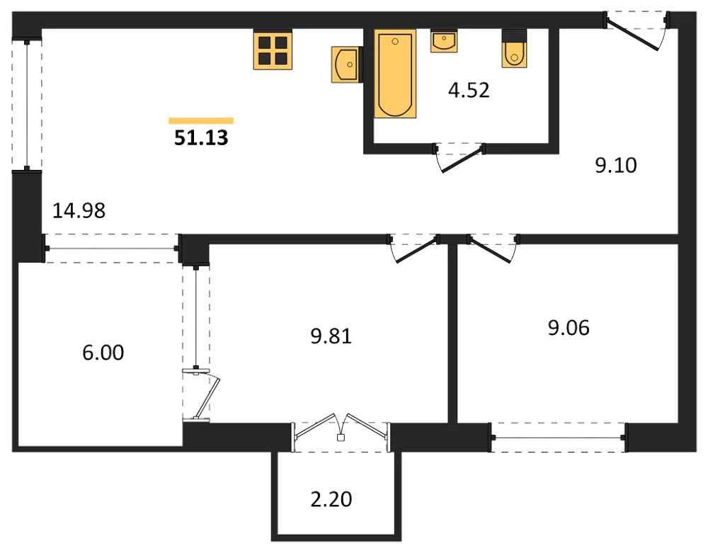 Планировка: 2-комн., 50,7 м²