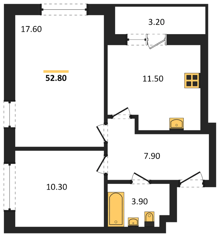 Планировка: 2-комн., 52,8 м²