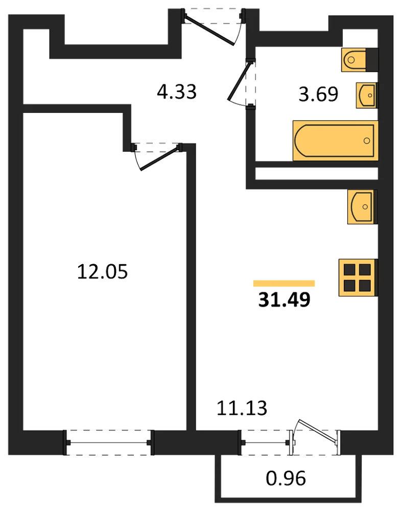 Планировка: 1-комн., 31,5 м²