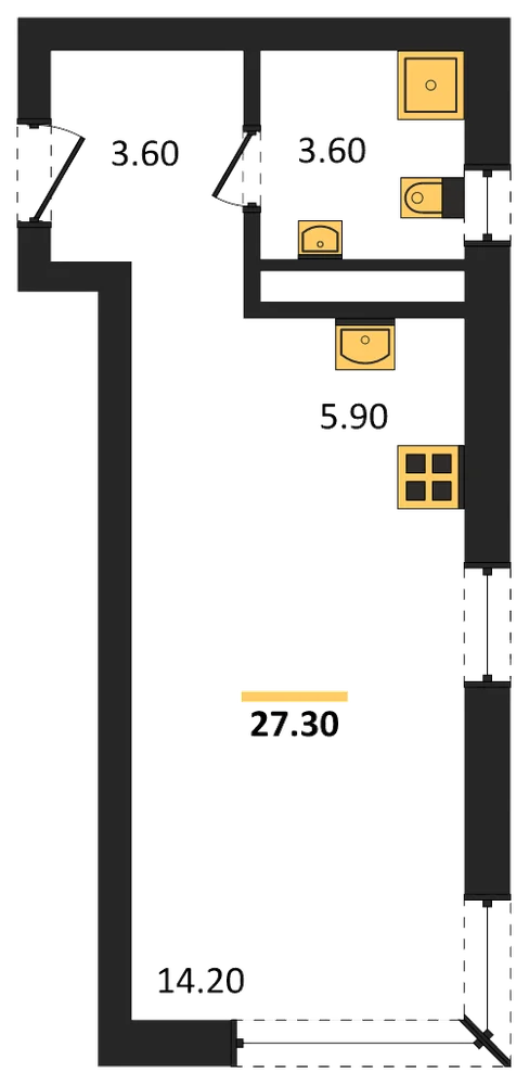 Планировка: Студия, 27,3 м²