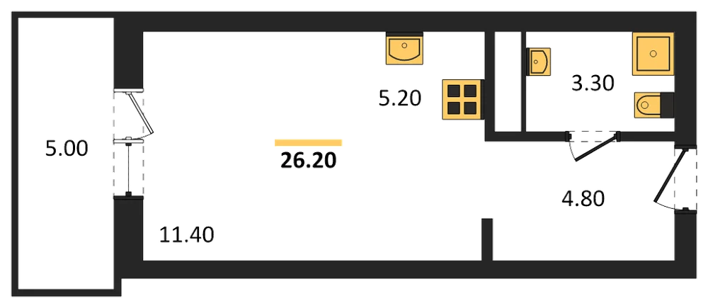 Планировка: Студия, 26,2 м²