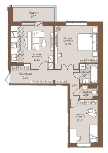 Планировка: 2-комн., 67,2 м²