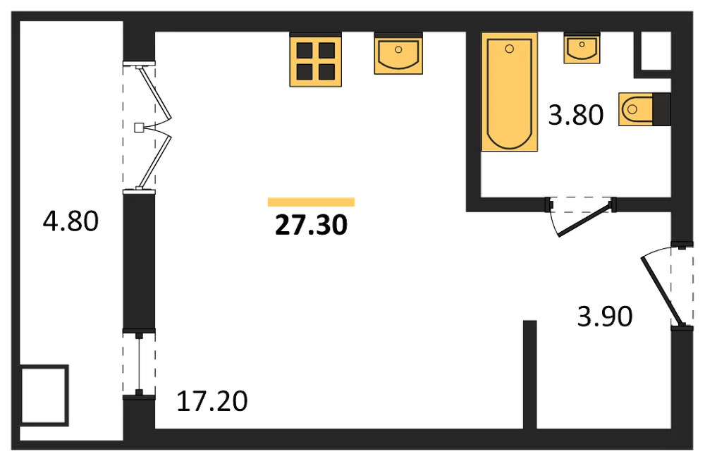 Планировка: Студия, 27,3 м²