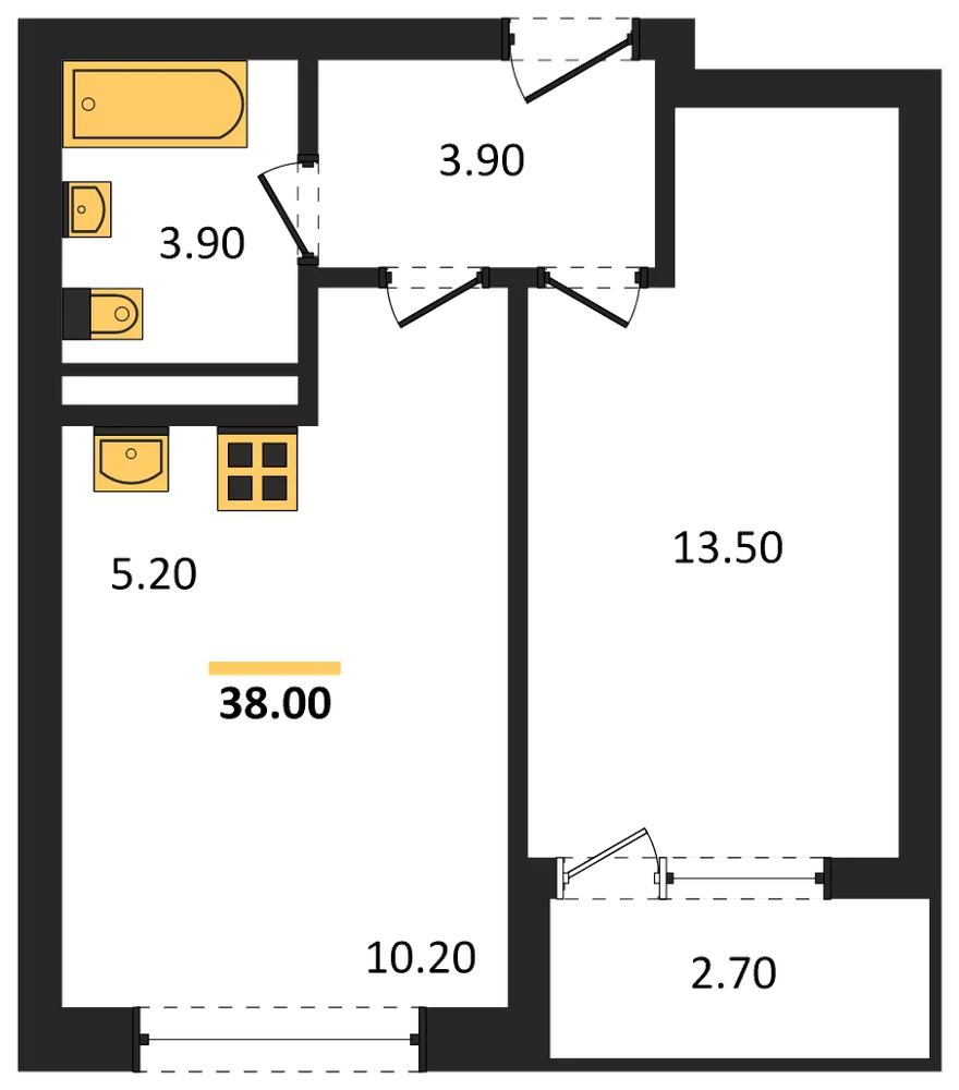 Планировка: 1-комн., 39,4 м²