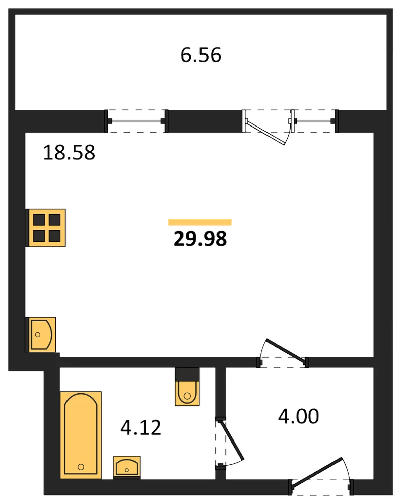 Планировка: Студия, 30 м²
