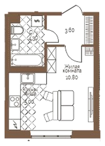 Планировка: Студия, 23,7 м²