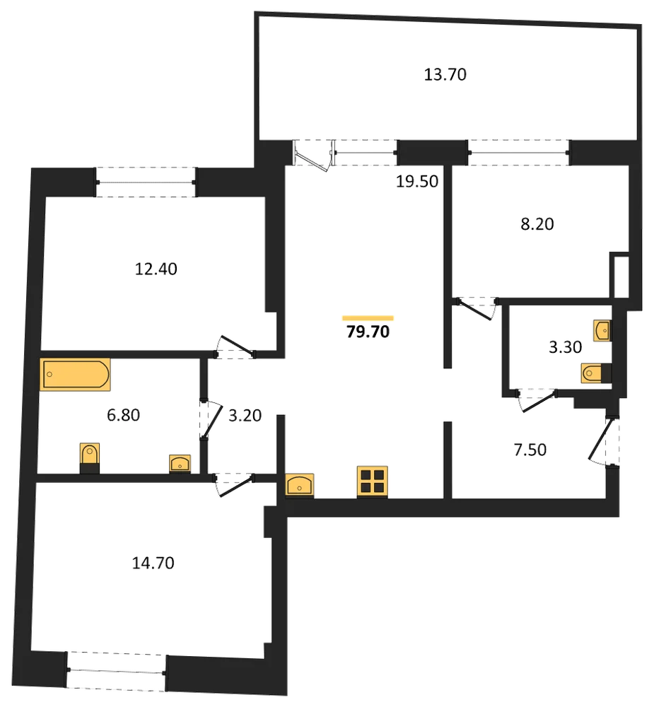 Планировка: 3-комн., 79,7 м²