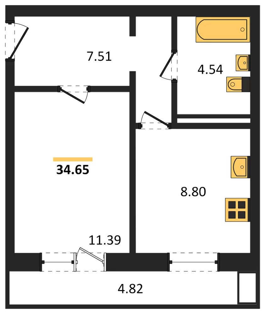 Планировка: 1-комн., 31,6 м²