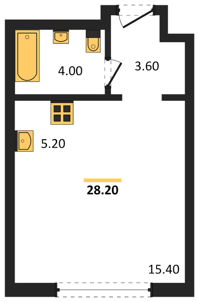 Планировка: Студия, 28,2 м²