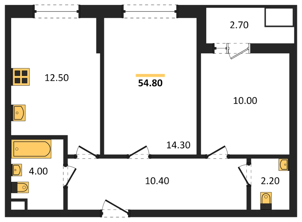 Планировка: 2-комн., 54,8 м²