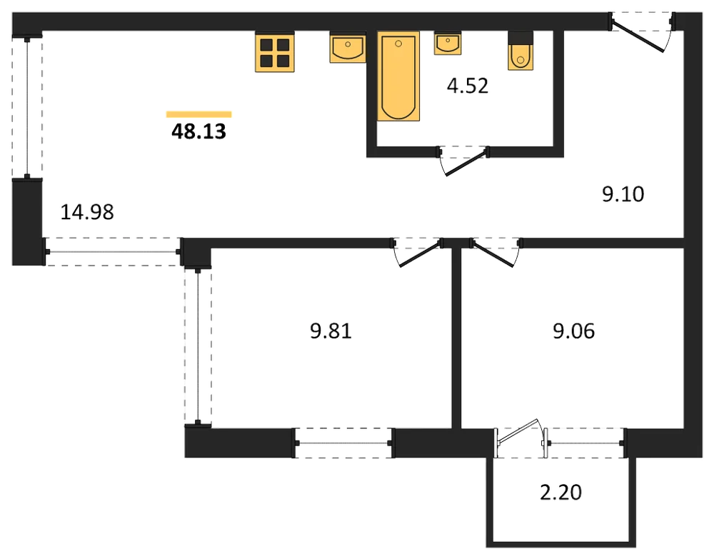 Планировка: 2-комн., 47,7 м²