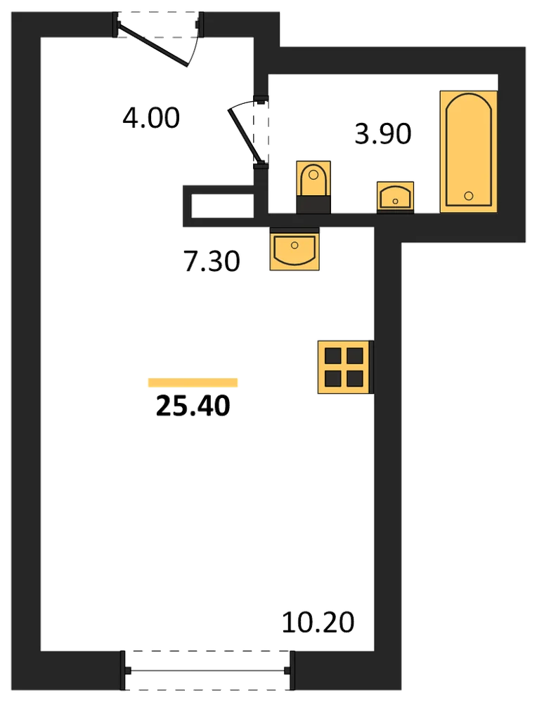 Планировка: Студия, 25,4 м²