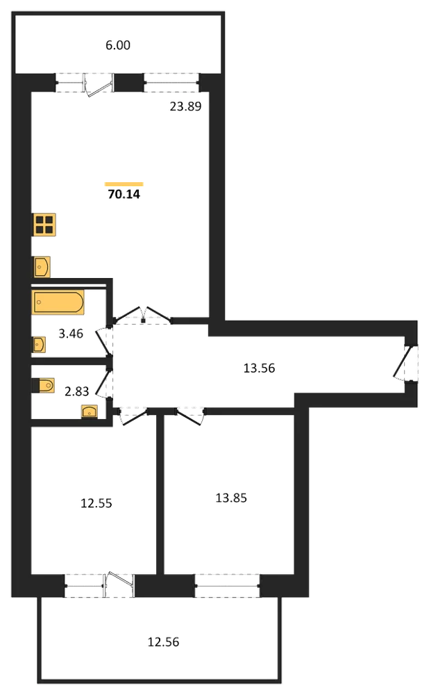 Планировка: 2-комн., 70,3 м²