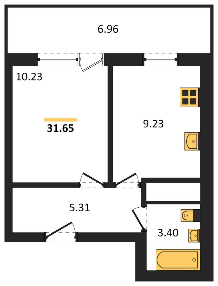 Планировка: 1-комн., 31,7 м²