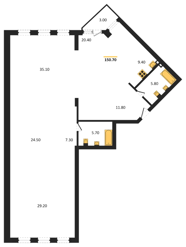 Планировка: Студия, 150,7 м²