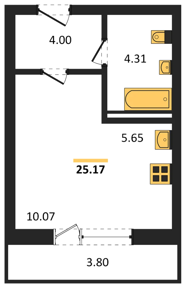 Планировка: Студия, 25,2 м²