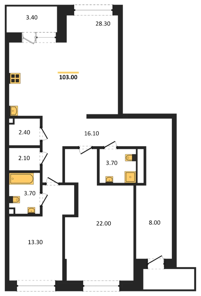 Планировка: 2-комн., 103 м²