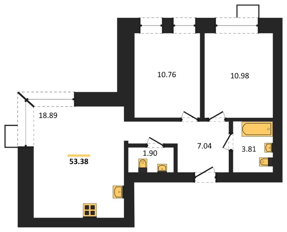 Планировка: 2-комн., 53,4 м²