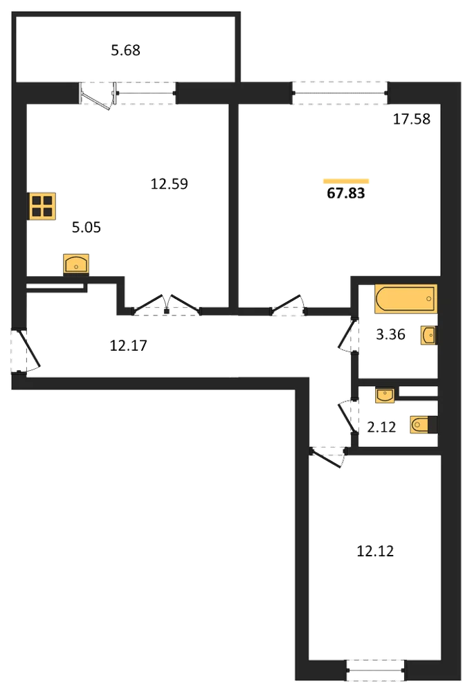 Планировка: 2-комн., 67,8 м²