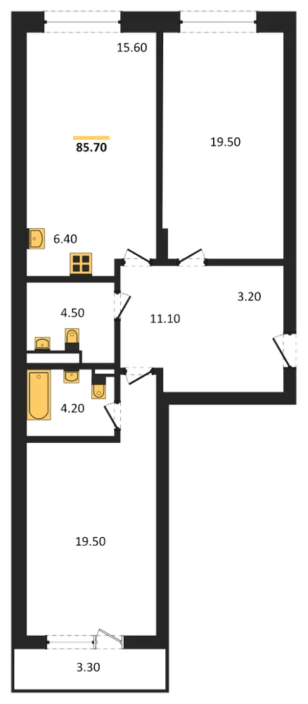 Планировка: 2-комн., 85,7 м²