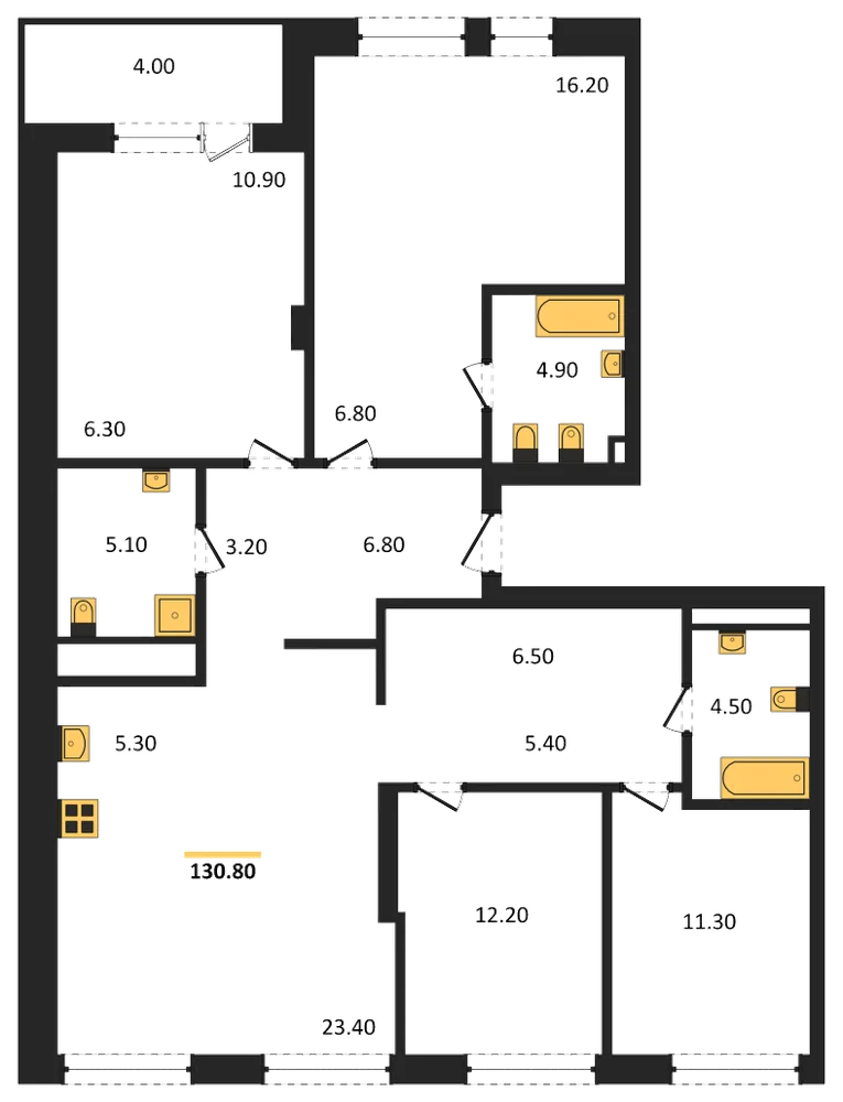 Планировка: 5+ комн., 129,8 м²