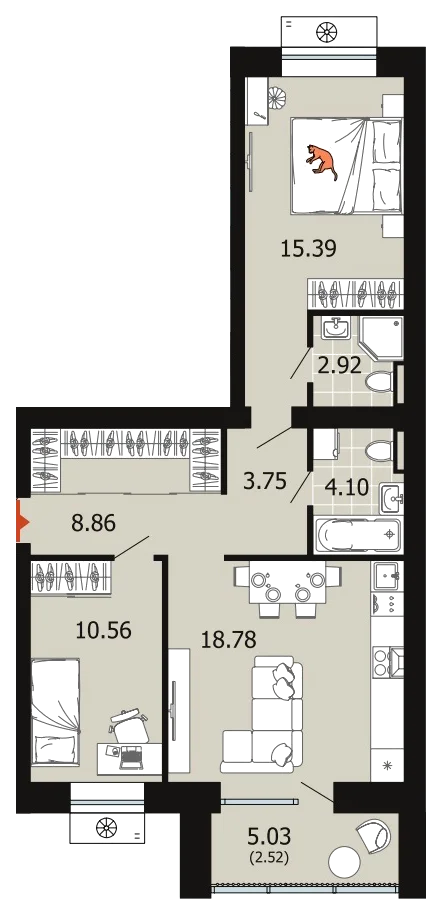 Планировка: 2-комн., 66,9 м²
