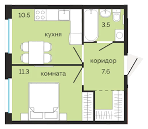 Планировка: 1-комн., 32,9 м²