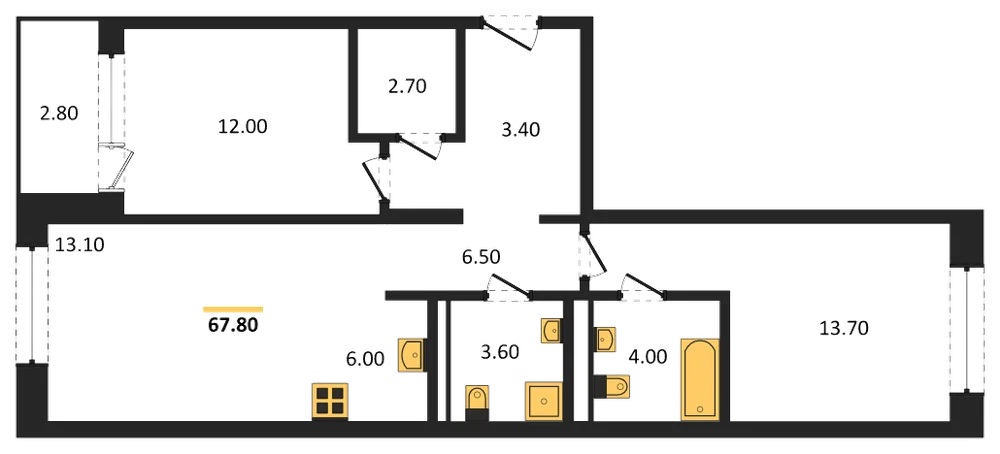 Планировка: 2-комн., 67,8 м²