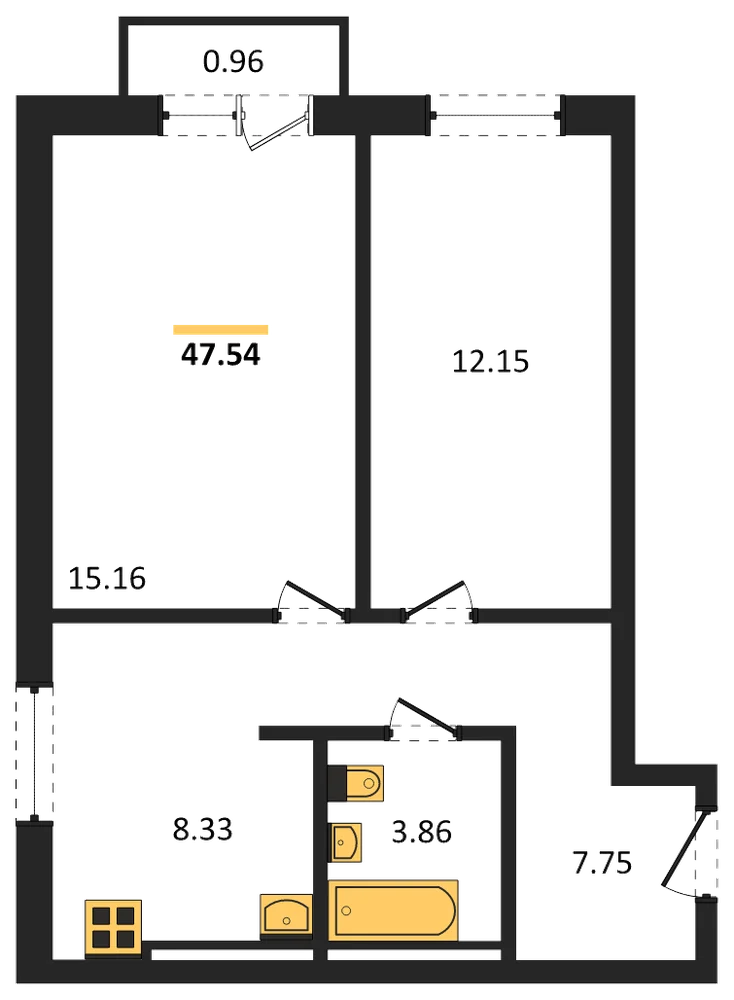 Планировка: 2-комн., 47,5 м²