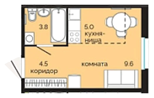 Планировка: Студия, 22,9 м²