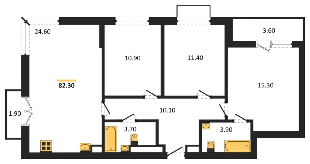 Планировка: 3-комн., 82,3 м²