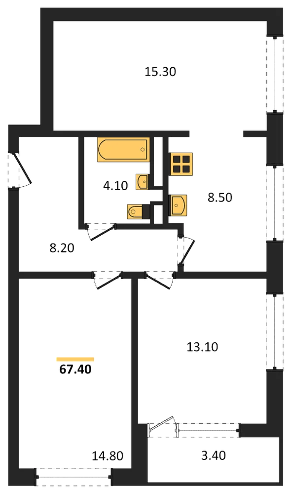 Планировка: 3-комн., 67,4 м²