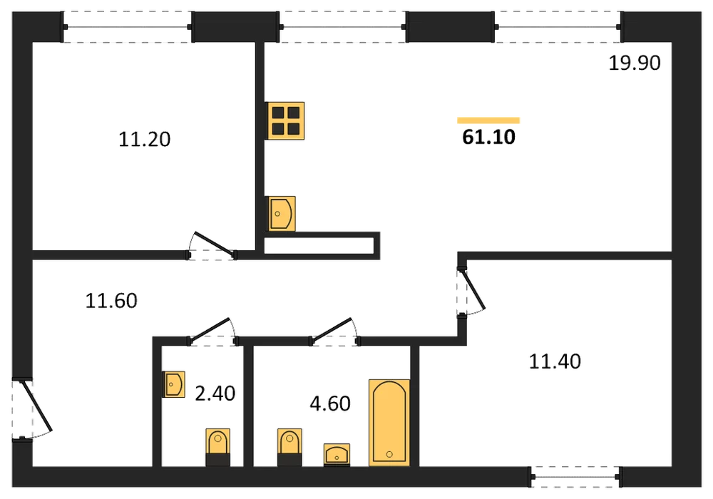 Планировка: 2-комн., 60,9 м²