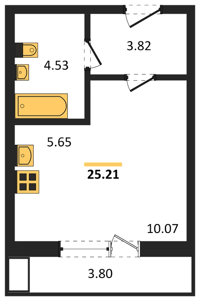Планировка: Студия, 25,2 м²
