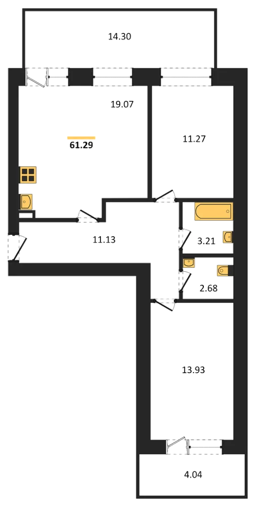 Планировка: 2-комн., 61,2 м²
