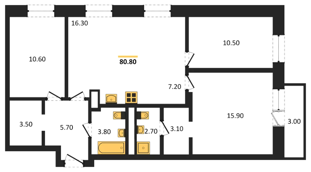 Планировка: 3-комн., 78,9 м²
