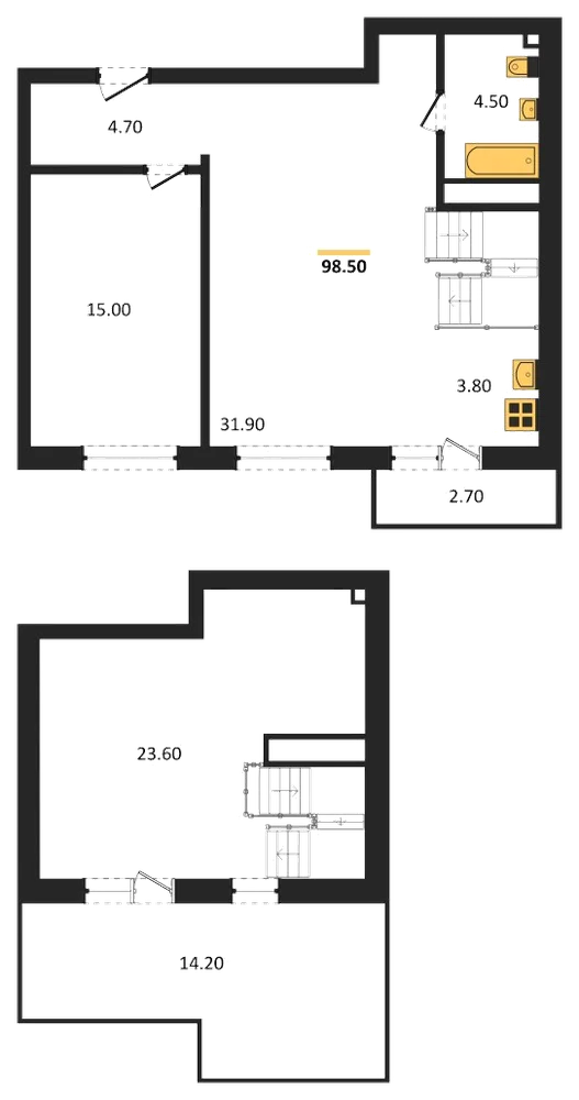 Планировка: 2-комн., 97,4 м²