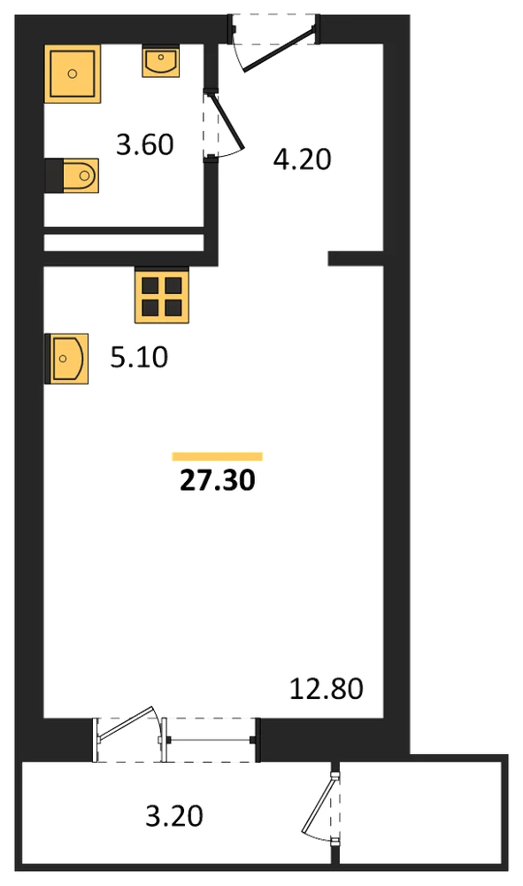 Планировка: Студия, 27,3 м²