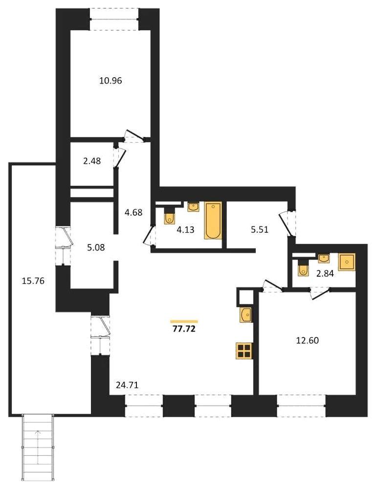 Планировка: 2-комн., 77,7 м²