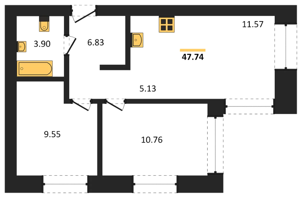 Планировка: 3-комн., 47,5 м²