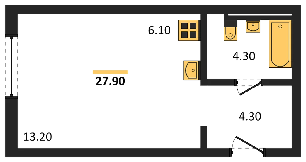 Планировка: Студия, 27,8 м²