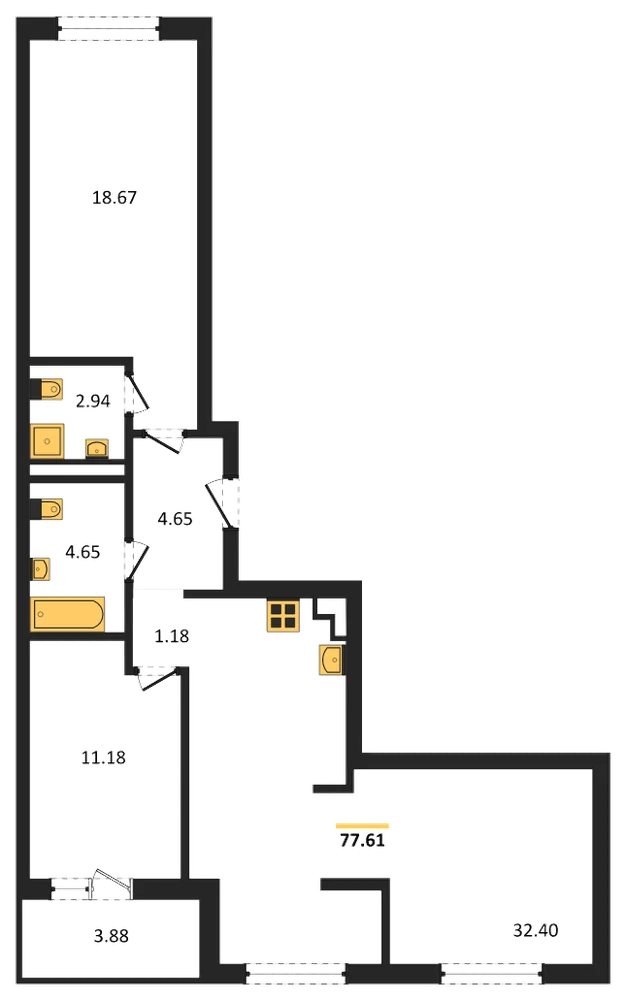Планировка: 2-комн., 77,7 м²
