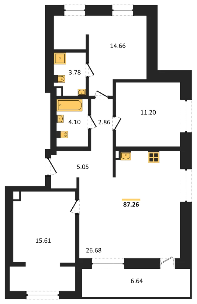 Планировка: 3-комн., 87,3 м²
