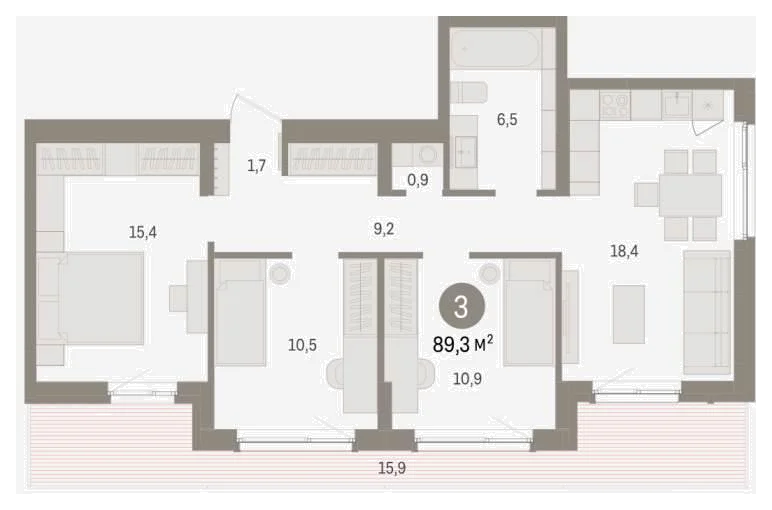 Планировка: 3-комн., 89,3 м²