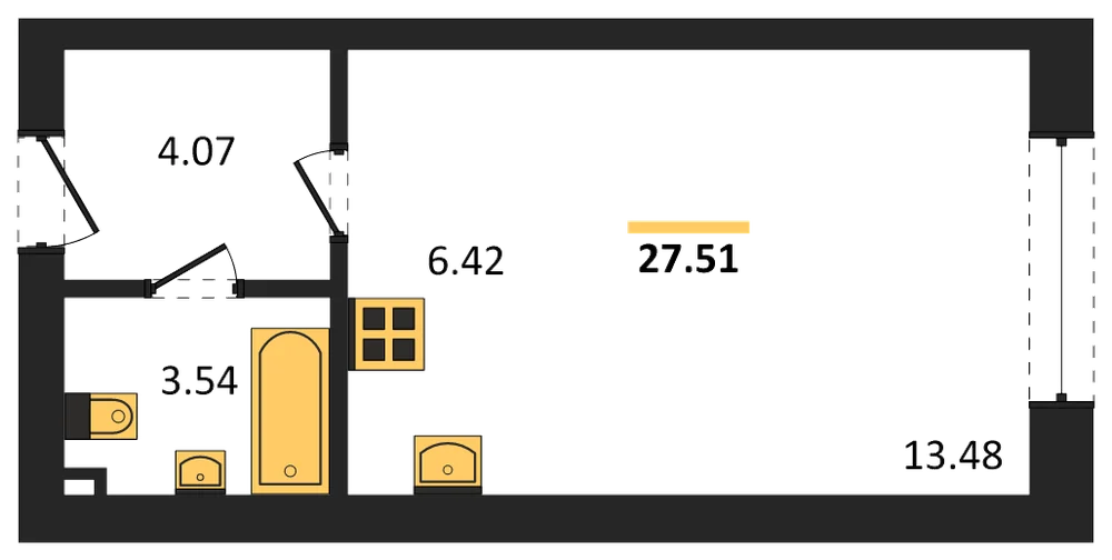 Планировка: Студия, 27,5 м²