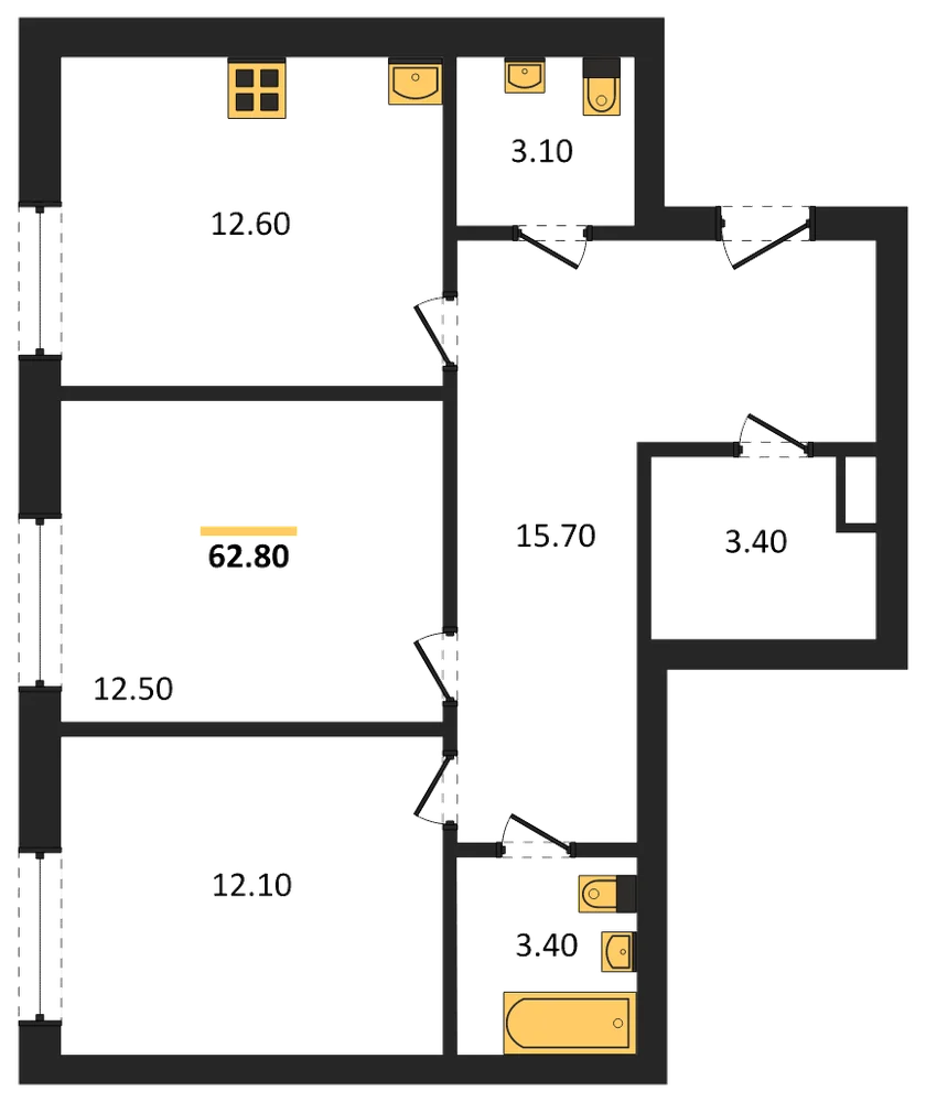 Планировка: 2-комн., 62,8 м²